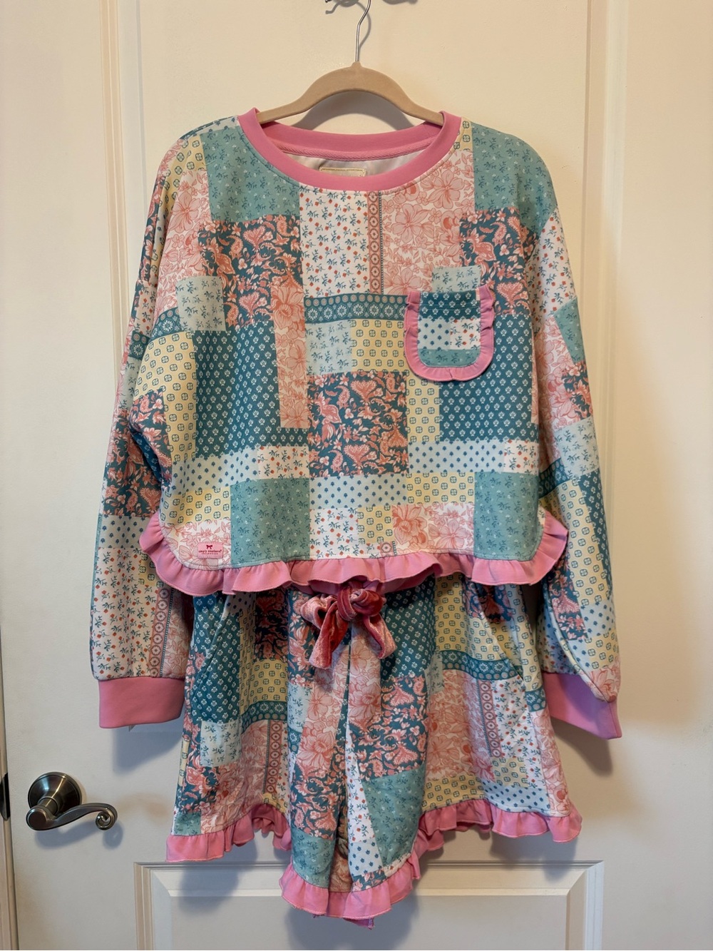 Patchwork Pink Ruffle Pajama Set